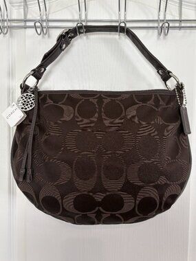Coach Ali Signature Sateen Hobo Bag Shoulder Handbag Mahogany Brown 13642 NEW